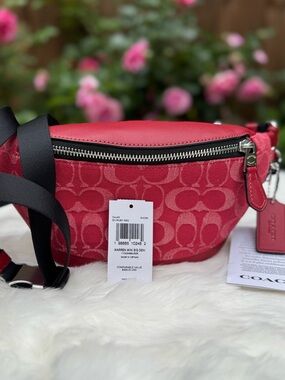 NWT Coach Warren Mini Belt Bag In Signature Red Denim